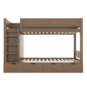 English Elm Twin Triple Bunk Bed Metal L-shaped Frame Sleeps Three Kids White Finish Brown W1580S00644