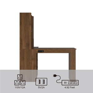 English Elm L Shaped Desk With Charging Station & Storage, Modern Corner Computer Desk For Home Office & Gaming W1321S00027
