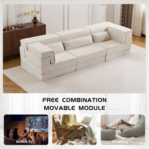English Elm Compression Mahjong Sofa - Versatile Convertible Floor Bed, Soft Fleece, No Assembly, 3 Pillows W3723S00019