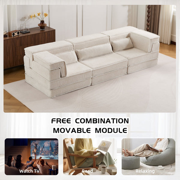 English Elm Compression Mahjong Sofa - Versatile Convertible Floor Bed, Soft Fleece, No Assembly, 3 Pillows W3723S00019