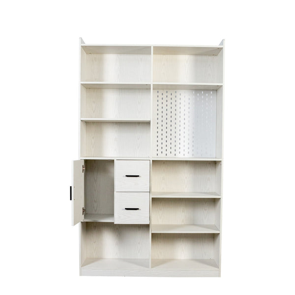 English Elm Bookshelf 79" Tall 9-Shelf White Pegboard Bookcase with 3 Deep Drawers, Modern Wide Storage Unit W331P295438