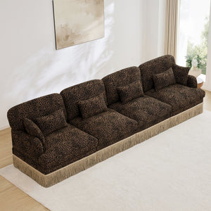 English Elm 131" Chenille Leopard Sectional Sofa Modular 4 Seat Deep Cushion Tassel Trim Brown W5656S00016