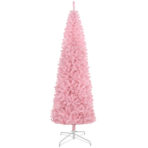 English Elm Homcom 8' Tall Slim Pink Douglas Fir Christmas Tree With 1168 Realistic Tips - Perfect For Small Spaces! W2225P249615