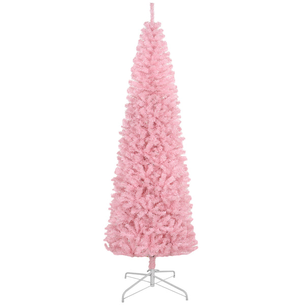English Elm Homcom 8' Tall Slim Pink Douglas Fir Christmas Tree With 1168 Realistic Tips - Perfect For Small Spaces! W2225P249615