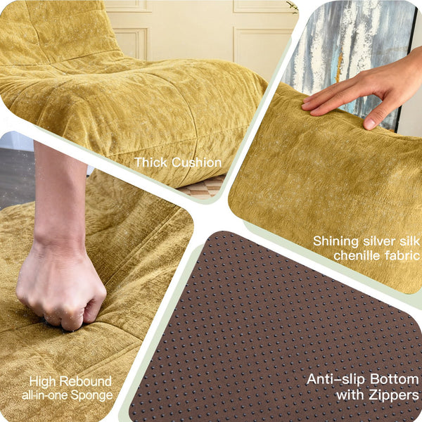 English Elm Ftmmc-huangse Chenille Bean Bag Chair Ergonomic Full Body Support Lounge Seat Yellow W3737P423385