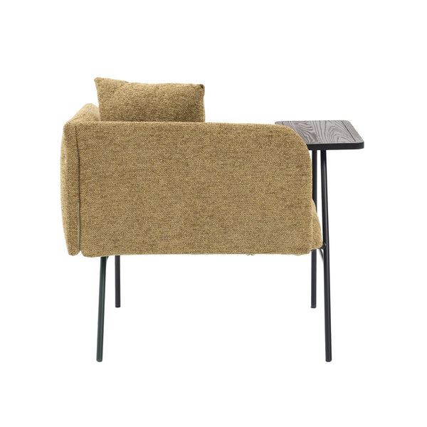 English Elm Leisure Linen Accent Chair with Built-in Side Table Pockets and Lumbar Pillow Modern Yellow W395P453313
