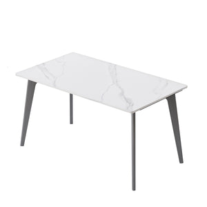 English Elm 55.12" Modern Artificial Stone Dining Table With Dark Grey Metal Legs - Elegant Design For 6 People W1535S00518