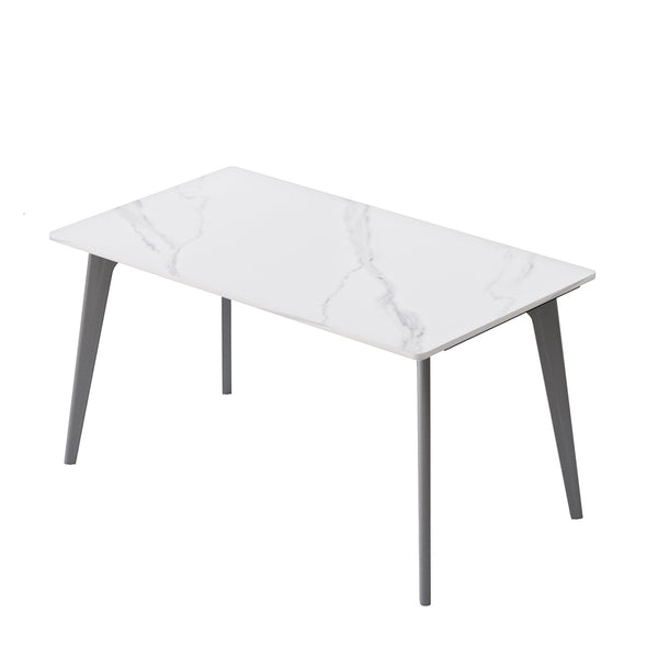 English Elm 55.12" Modern Artificial Stone Dining Table With Dark Grey Metal Legs - Elegant Design For 6 People W1535S00518