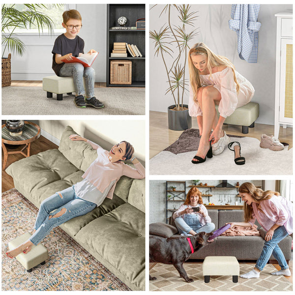 English Elm Homcom Compact Linen Ottoman Foot Rest - Versatile Beige Cube For Small Spaces, Stylish & Functional W2225P217639