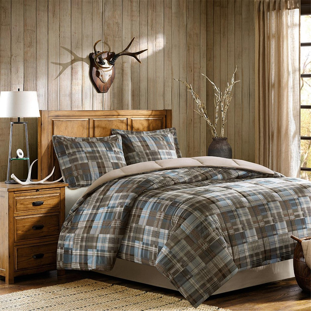 English Elm Full/Queen Down Alternative Comforter Mini Set - Cozy Plaid Design With Hypoallergenic Comfort & Style B035100459