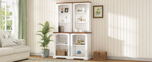 English Elm On-trend Two Piece Walnut Veneer Freestanding Bookcase Set with Curved Sculptural White N721P394507K