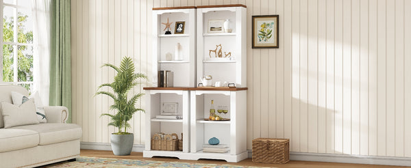 English Elm On-trend Two Piece Walnut Veneer Freestanding Bookcase Set with Curved Sculptural White N721P394507K