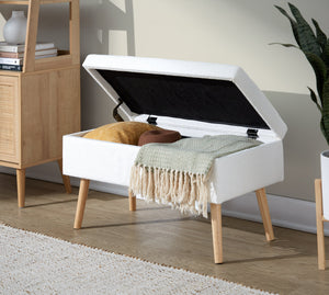 English Elm Storage Bench with Button Tufted Velvet Seat and Gold Tapered Legs for Bedroom B202P471493