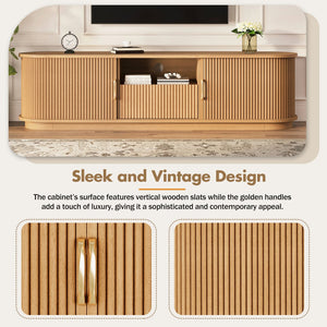 English Elm Vintage Farmhouse Media Console with Slatted Sliding Doors and Brass Hardware for Living Room Natural N721P427206D