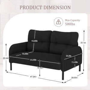 English Elm United We Win Corduroy Two Seat Sofa with Lumbar Support and Built in Storage Pockets Black W1568P386171