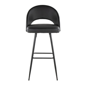 English Elm Fixed-height Metal Frame Barstools with Upholstered Seats and Geometric Footrest Set of 2 Black B202S01943