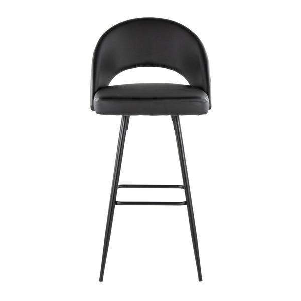 English Elm Fixed-height Metal Frame Barstools with Upholstered Seats and Geometric Footrest Set of 2 Black B202S01943