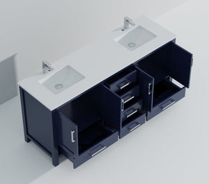 English Elm Navy Blue Double Bath Vanity 72" Wide With White Quartz Top, Faucet Set & Ample Storage Solutions B2731P259115