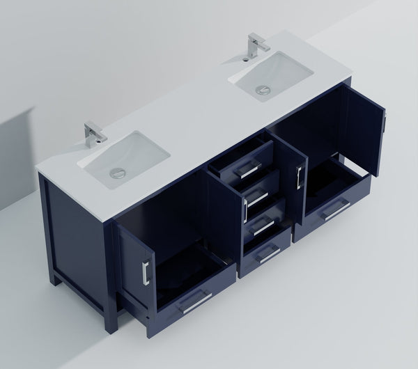 English Elm Navy Blue Double Bath Vanity 72" Wide With White Quartz Top, Faucet Set & Ample Storage Solutions B2731P259115