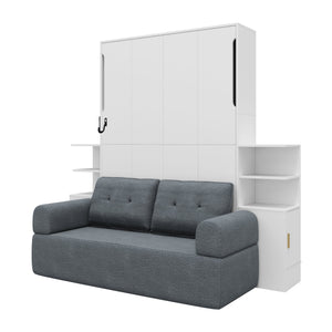 English Elm Full Size Murphy Bed System with Integrated Sofa and Storage Towers for Guest Rooms White+Gray LP000380AAE