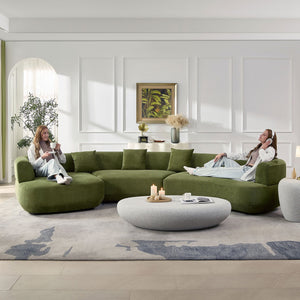 English Elm 155.91 Inch Green Quilted Curved Modular Sectional Sofa with Six Seats and Lumbar Pillows W2582S00198