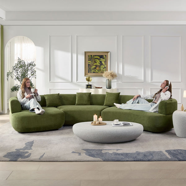 English Elm 155.91 Inch Green Quilted Curved Modular Sectional Sofa with Six Seats and Lumbar Pillows W2582S00198