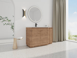 English Elm 52'' Freestanding Bathroom Vanity Oak Finish Ceramic Sink Soft Close Storage Cabinet W999S00513