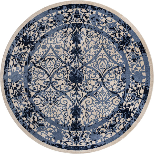 Unique Loom La Jolla Traditional Machine Made Floral Rug Ivory and Blue, Blue/Light Blue/Navy Blue 12' 2" x 12' 2"