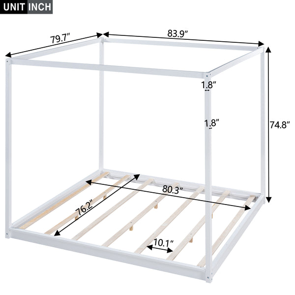 English Elm King Canopy Platform Bed with Support Legs, Sturdy Pine & MDF Slat Base for Cool, Fresh Mattress White WF309290AAK