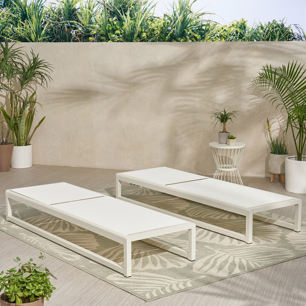 English Elm Christopher Knight Home® - MODESTA Chaise Lounge Set with Rust‑Resistant Aluminum Frame, Breathable Mesh, 5‑Position Adjustable Comfort White 62397.00WHIMP2