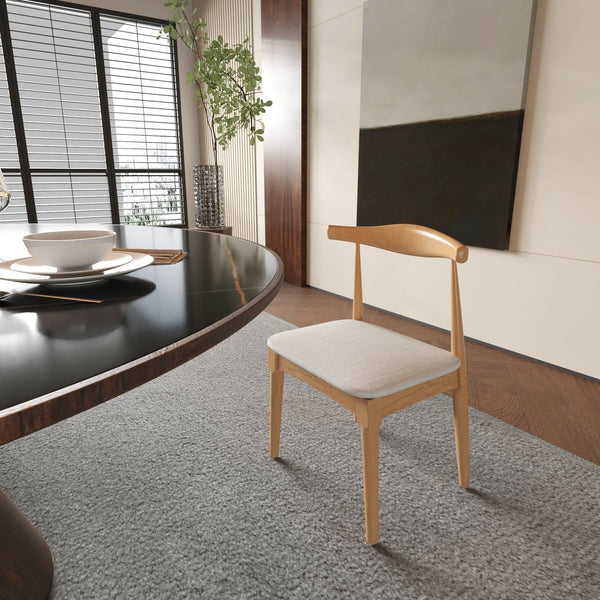 English Elm Mid Century Dining Chairs Set Of 2 - Stylish Wood Frame With Beige Upholstery For Any Space W2812P209777