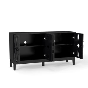 English Elm 60.5" Mid Century Sideboard Buffet Cabinet with Adjustable Shelves, Outlet Holes, Durable Black Finish W1801P268982