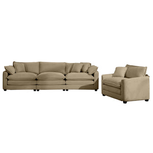 English Elm Mid-Century Modern Sectional Set - 3-Seater & Single Seater With Pillows For Cozy Living Spaces W714S00796