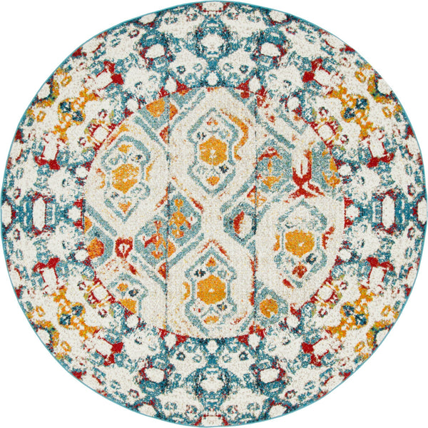 Unique Loom Rosso Piazza Machine Made Border Rug Multi, Black/Blue/Gold/Red 8' 0" x 8' 0"