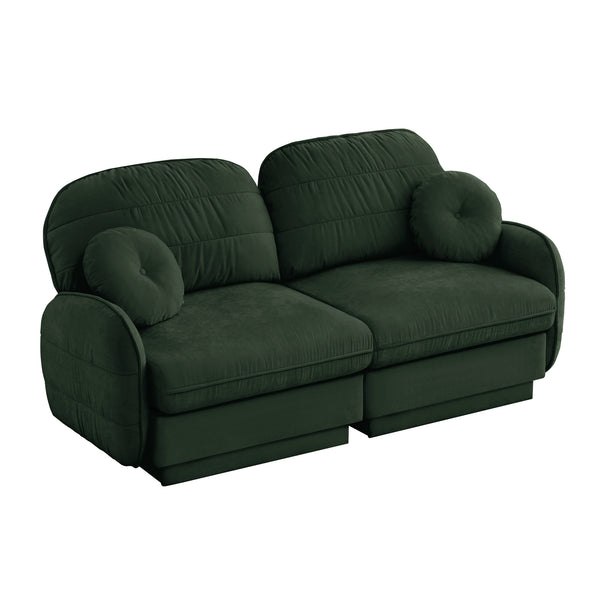 English Elm Chenille Cloud Loveseat with Quilted Back Cushions Deep Foam Seat Modern Living Room Sofa Green W714S01765