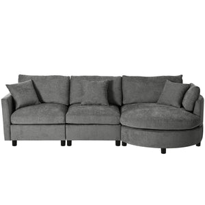 English Elm U_style Chenille Sectional Sofa with Curved Chaise Pine Frame and Three Accent Pillows Grey WY000461AAE