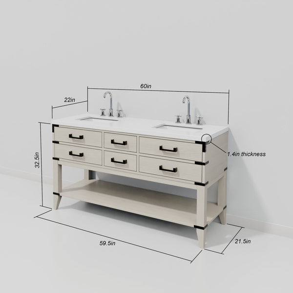 English Elm White Oak Double Bath Vanity With Cultured Marble Top & Mirrors - Elegant Storage For Any Bathroom B2731S01636-GIGA