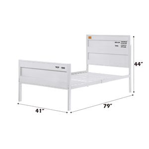 English Elm Cargo White Finish Full Bed with Metal Cargo-Style Frame, Recessed Panels & 21 Slats, No Box Spring Needed B2726P338678