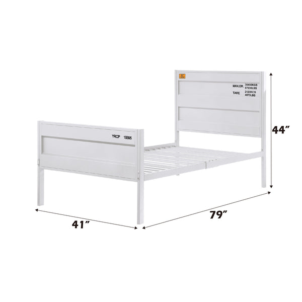 English Elm Cargo White Finish Full Bed with Metal Cargo-Style Frame, Recessed Panels & 21 Slats, No Box Spring Needed B2726P338678