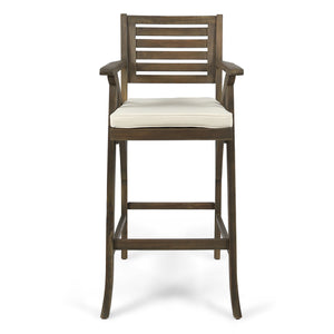 English Elm Christopher Knight Home® - HERMOSA Acacia 30" Outdoor Bar Stool Set of 2 with Weather-Resistant Cushions and Ladder-Back Design Grey 59244.00GRYMP2