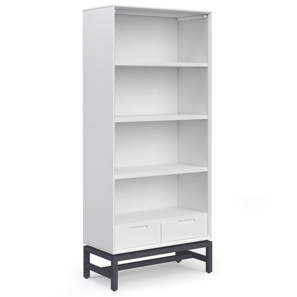 English Elm Banting Mid Century Modern Bookcase - White, Stylish Storage With Adjustable Shelves & Drawers B136P158468