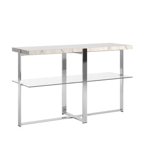 Homelegance By Top-Line Dahlia Marble Top Chrome Framed Sofa Table Chrome Marble