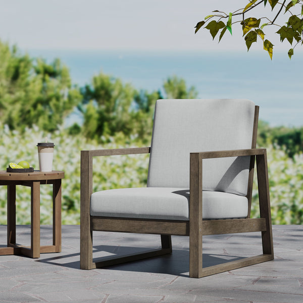 English Elm Christopher Knight Home® - BELGIAN Club Chair in Acacia Wood — Durable Outdoor Slat Design with Open Arms for Patio Comfort and Style Grey 37 L x 27 W x 16.75 H 65060.00GLGRY