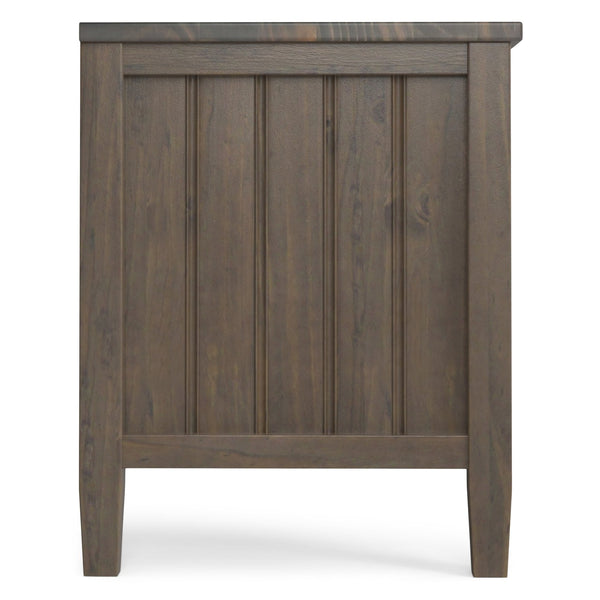 English Elm Lev Solid Wood Low TV Stand Smoky Brown – Hand-Finished Grain, 3 Drawers, Open Shelves, Cord Management, Fits 60" TVs B136P158822