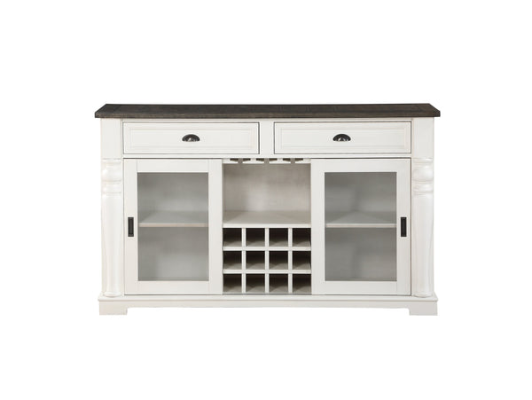 English Elm Steve Silver - Joanna Two-Tone Server with Wine Rack & Sliding Glass Doors, Farmhouse Acacia Wood Storage, 62.75" B081P157291
