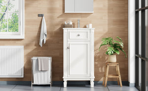 English Elm 18-inch French Country Freestanding Bathroom Vanity Rubberwood Cabinet with Ceramic Sink White N710P371187K
