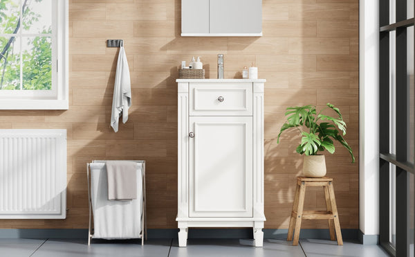 English Elm 18-inch French Country Freestanding Bathroom Vanity Rubberwood Cabinet with Ceramic Sink White N710P371187K