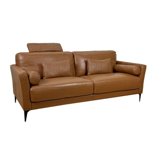 English Elm Tussio Genuine Leather Sofa Italian Crafted with Tight Back and Five Accent Pillows B2726P498539