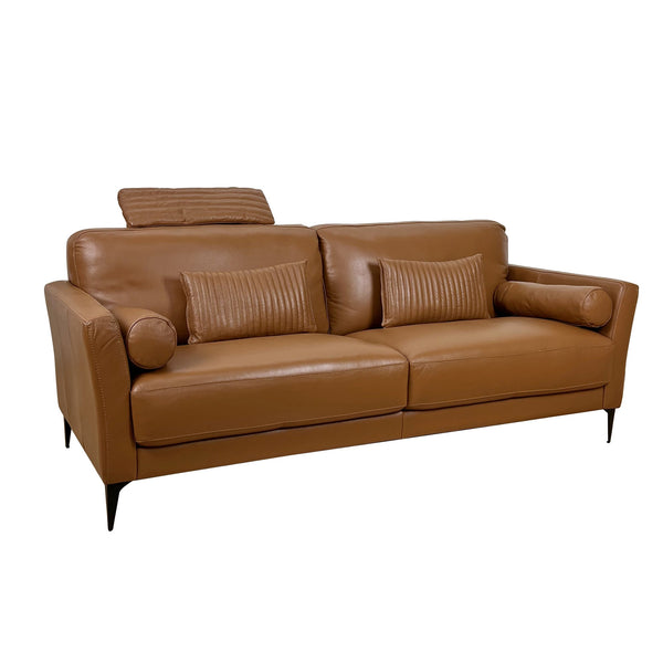 English Elm Tussio Genuine Leather Sofa Italian Crafted with Tight Back and Five Accent Pillows B2726P498539