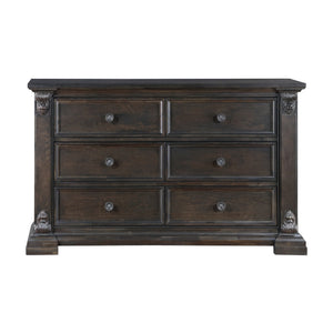 English Elm Elegant Six Drawer Oak Veneer Dresser with Corbel Pilasters for Classic Bedrooms B011P224820